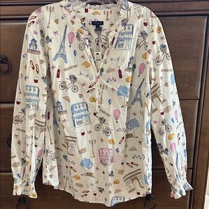 Talbots Whimsical Parisian Print Blouse